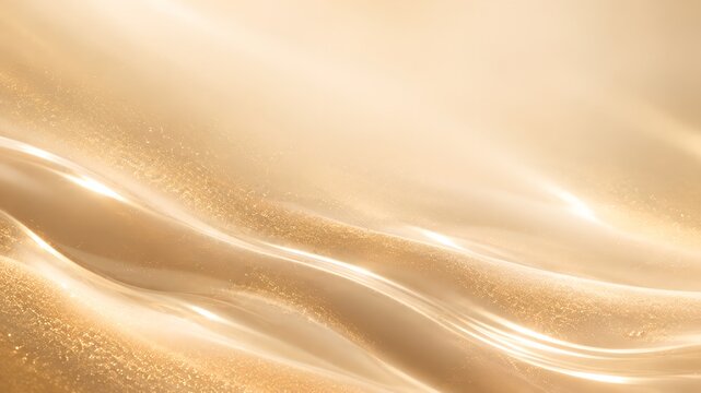 Luxury Champagne Gold Abstract Background with Flowing Silk Waves, Sparkling Particles and Soft Light