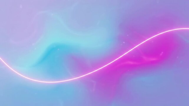 Vibrant neon glowing line flowing across a fluid cyan and magenta liquid gradient background in this modern 3d render abstract motion graphic loop.
