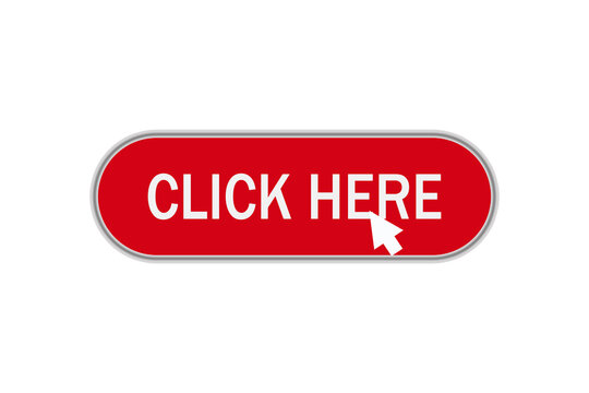 Red Click Here Button with Pointer Arrow on Transparent Background