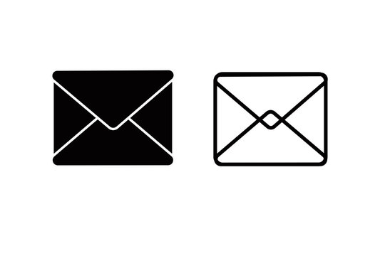 Black and White Envelope Icons, Closed and Open Mail Envelope Outline Isolated on Transparent Background