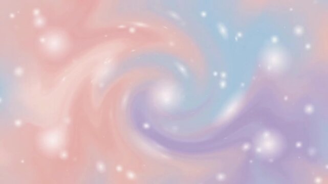 Swirling pastel galaxy nebula with glowing bokeh stars drifting in a dreamy 3d render fluid motion graphic background loop.
