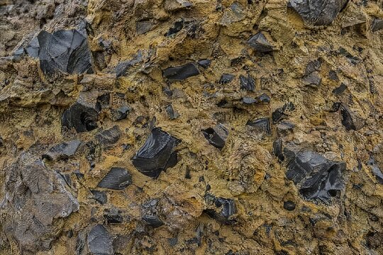 Hyaloclastite volcanic glass breccia outcrop