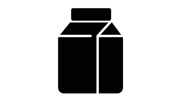 Classic milk carton box vector icon. Solid black glyph style on white background. Clean vector silhouette dairy paper packaging for grocery store menu, breakfast beverage