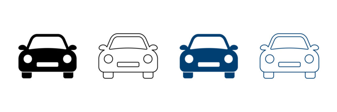 Front View Car Icon Set Isolated on White Background for Automobile, Vehicle, Transportation, and Driving Concept. Vector Illustration