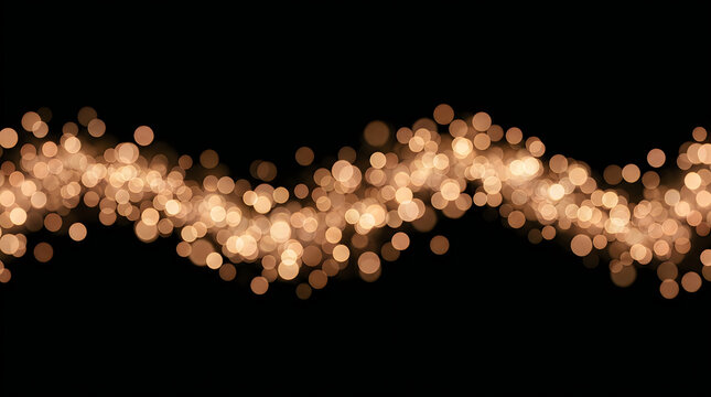 Abstract golden light bokeh wave flowing across a dark black background for festive design