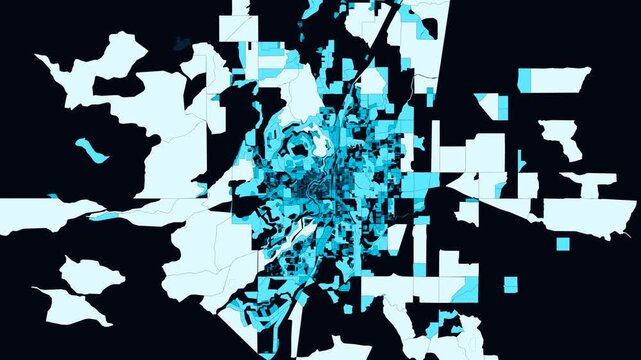 4K Geospatial Census Block Wave Propagation of Bend, Oregon (Deschutes River Bend & Cascade Mountain High Desert) - Cyan & Blue Urban Density Choropleth on Dark Map