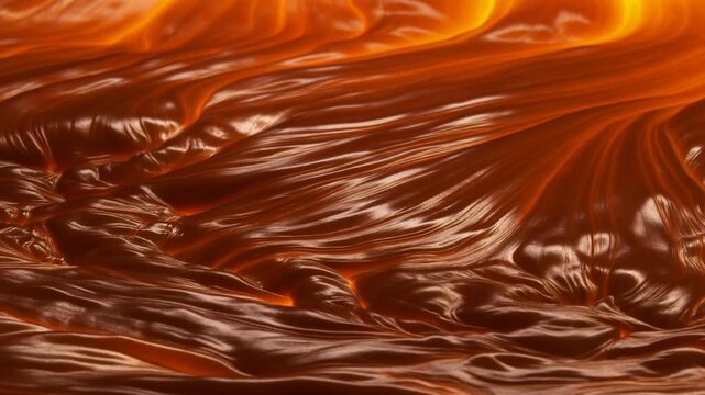 Molten lava flows in glossy folds across a dark, uneven volcanic surface