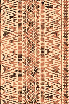 Seamless ethnic tribal geometric pattern with textured triangles and vertical stripes