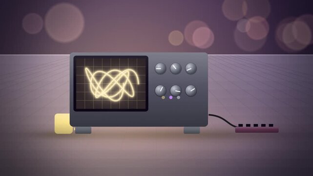 Oscilloscope with changing wave trace tilted view endless loop