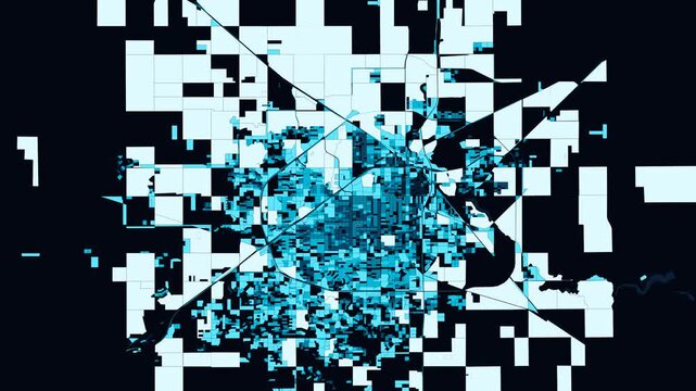 Lubbock, Texas (Hub City & Llano Estacado High Plains) Dynamic 4K Spatial Diffusion of Census Polygons - Cyan Monochrome Urban Sprawl & Spatial Analytics