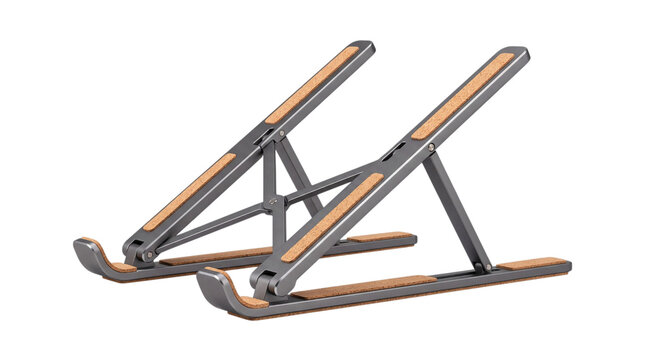 Adjustable aluminum laptop stand with orange rubber padding