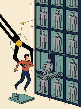 Human Interchangeability and Replaceable Workers in Automated Systems Vector Illustration