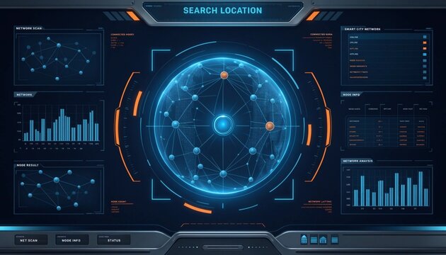 Futuristic Smart City with Holographic Location Scanner and Digital Network Interface