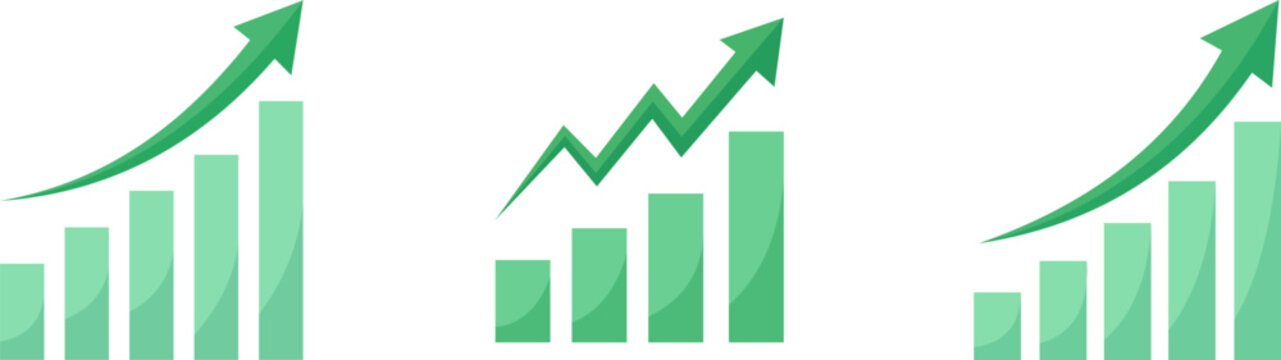 Financial growth illustrated with three ascending bar graphs symbolizing success and progress