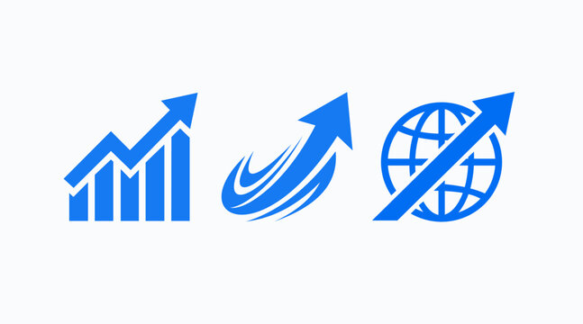 Business growth and global success illustrated with upward trending icons