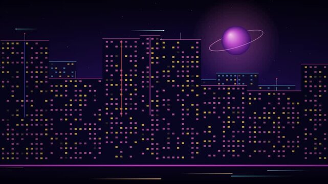 Cyber Skyline Parallax Loop with Neon Megacity Flythrough