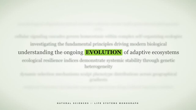 Scientific evolution and biological adaptation text displaying evolutionary principles in modern ecological research documents