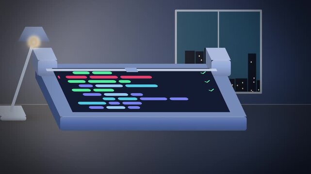 Pen plotter writing code lines arriving centered view