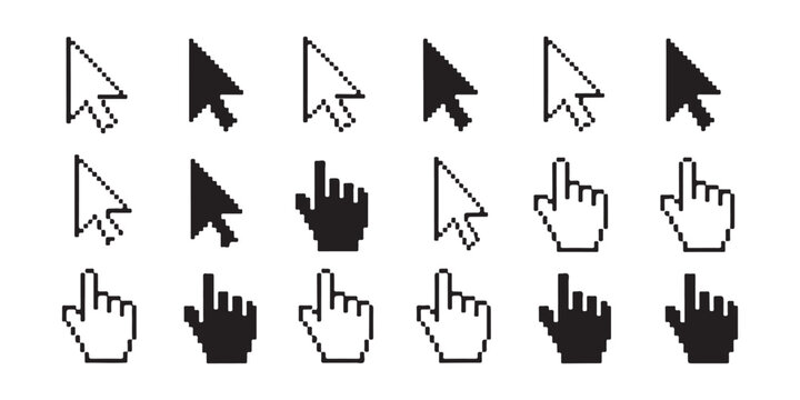 Cursor collection with arrow and hand pointers on transparent background.
