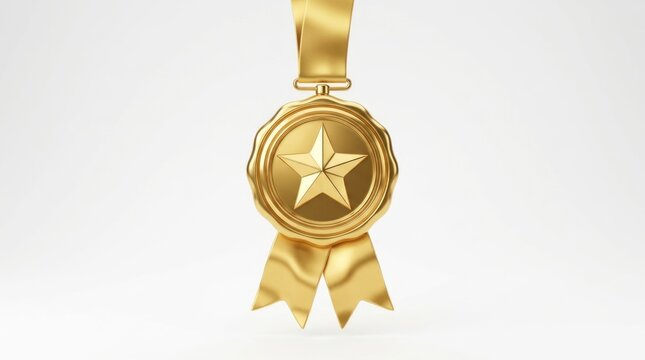 Elegant Gold Star Medal with Shiny Ribbon Symbolizing Achievement and Excellence