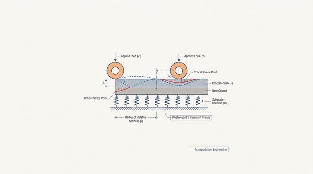 Westergaards pavement theory diagram illustrating concrete slab deflection under applied wheel loads