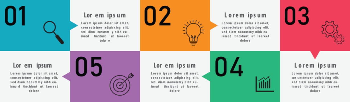 Editable business infographic template design with 5 steps. Infographic template which can be used for presentations banners, workflow layout, annual report, web design.
