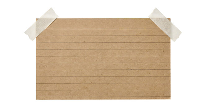 Craft paper note pinned with masking tape isolated on transparent background