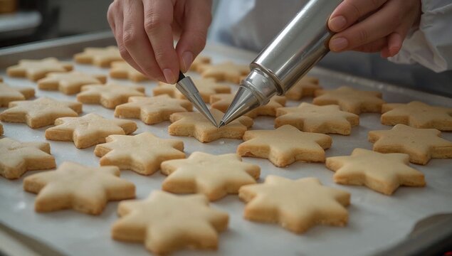Person cutting cookies with a cookie cutter