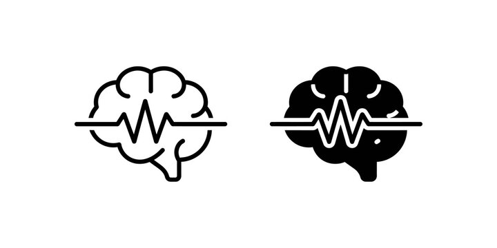 Brain waves icon in outline and solid styles for neuroscience and thought.