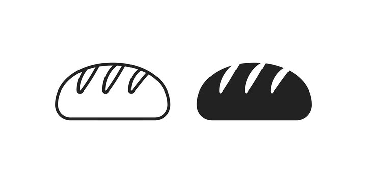 Loaf of bread icon in outline and solid styles for food representation.