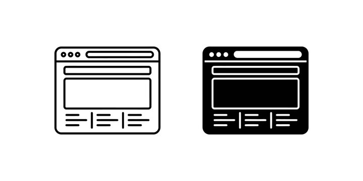 Web browser window icon set for internet browsing.