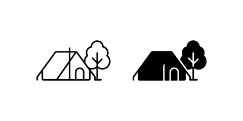 Tent and tree icon in outline and filled style. © huzaifa