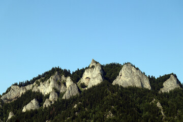 peaks of Trzy Korony Mountain in the Pieniny range, with forest at the foot, Poland. © JAROSLAW PIWOWARSKI