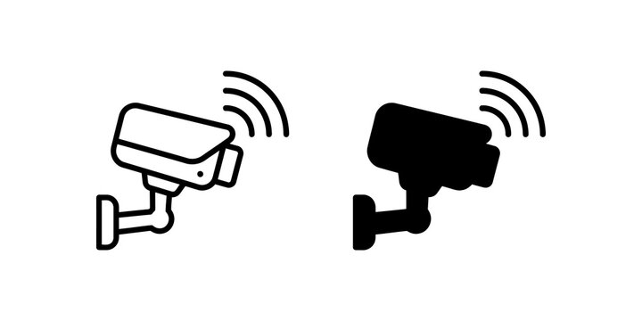 Security camera icon outline and solid black version for design.