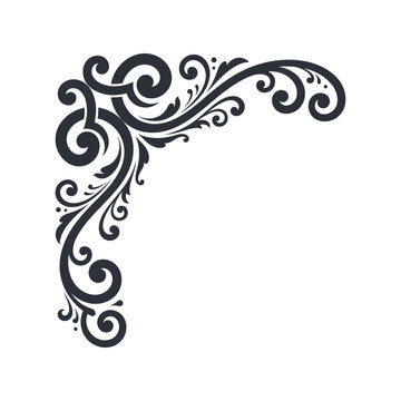 Elegant black decorative corner swirl vector graphic for invitations