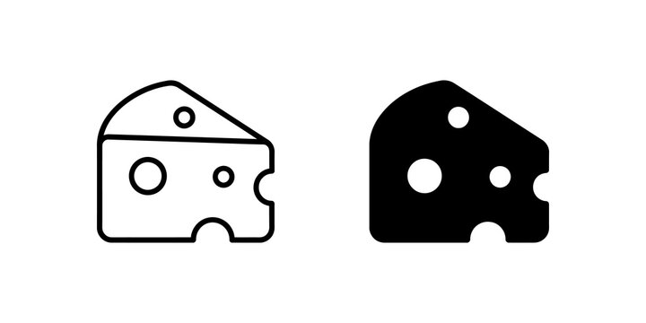 Cheese slice icon with holes in outline and solid black styles.