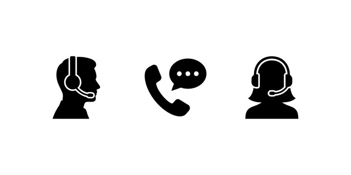 Customer support team with headsets and communication icon.