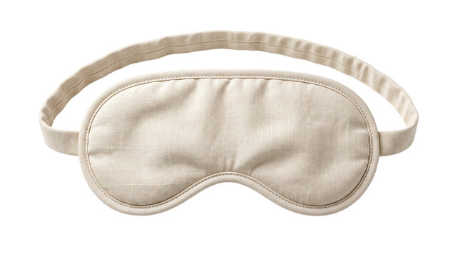 Natural linen sleep mask for travel and wellness, soft beige cotton eye mask for deep sleep, comfortable fabric blindfold for relaxation isolated PNG with Transparent Background
