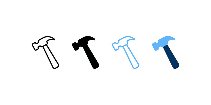 Four hammer icons representing tools and construction work.