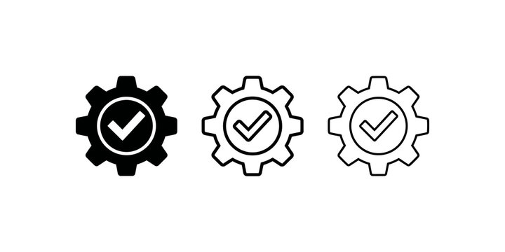 Gear cog with check mark for settings or done status.