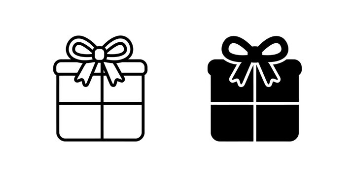 Wrapped gift box icon with ribbon bow and lines.