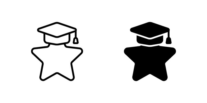Star figure wearing graduation cap icons in outline and solid black.