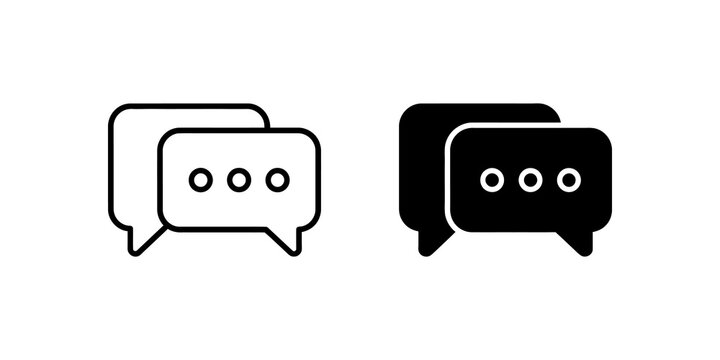Chat message bubbles icon outline and solid black symbol.