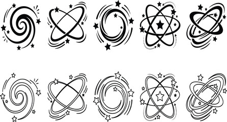 Galaxy and Space Swirl Icons Collection with Stars Cosmic Orbit Vector SetGalaxy and Space Swirl Icons Collection with Stars Cosmic Orbit Vector Set © MdismailHosen