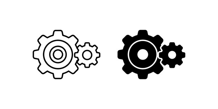 Gear cog icon outline and filled for settings.