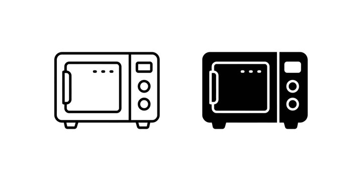 Outline and solid black icons of microwave oven for comparison.