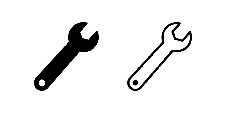 Black and white simple graphic icon representing a metal wrench tool.