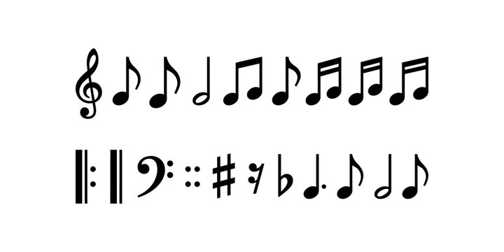 Musical notes and symbols scattered on staff lines.