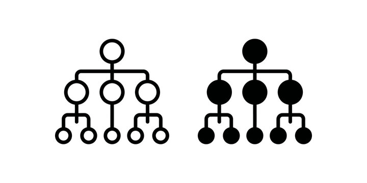 Tree organizational chart circles outline and filled icons.