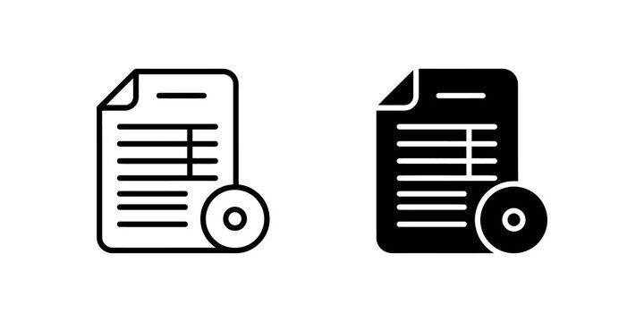 Document with disk icon object in outline and solid fill.